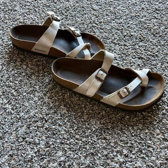 Birkenstock Arizona Sandals Women 7-7.5 (EU 38) Cream Slides Western Comfortable - Picture 3 of 6